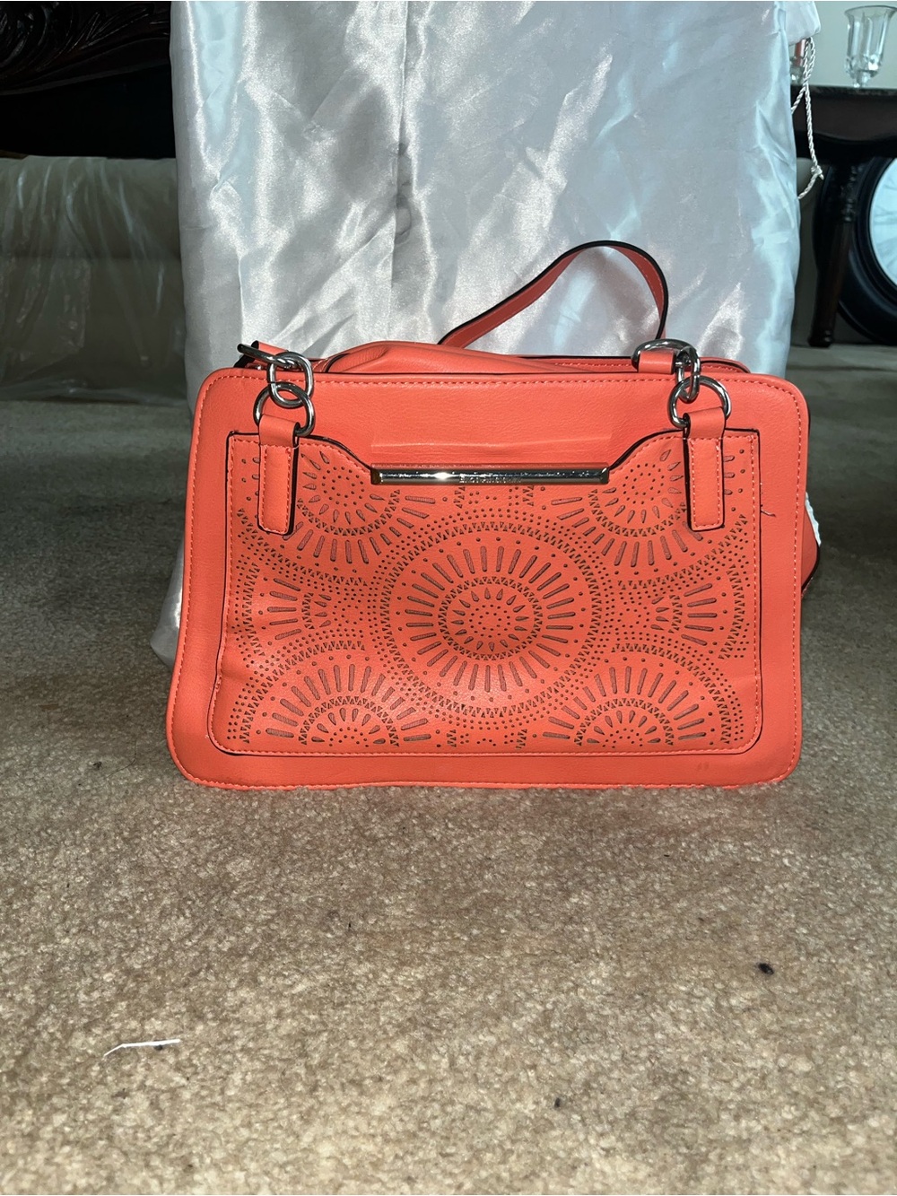 Enzo Angiolini Orange Laser-Cut Satchel
